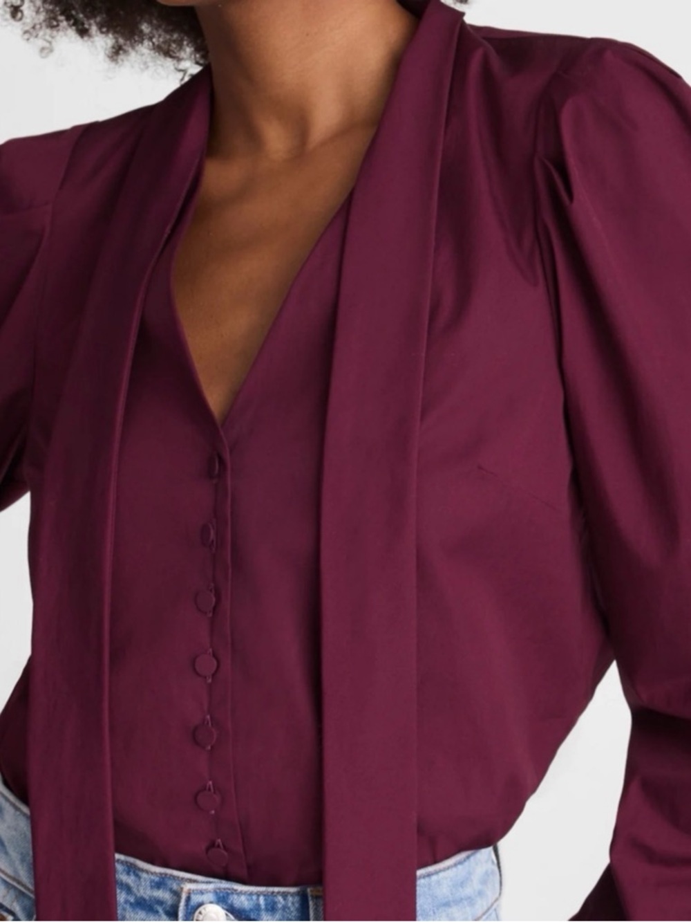 Madewell V-Neck Button-Front Top Dark Pomegranate Purple Tie Neck Size XS NWT - Picture 3 of 11